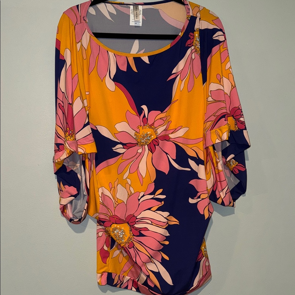 Trina Turk Pink and Orange Floral Swim Coverup